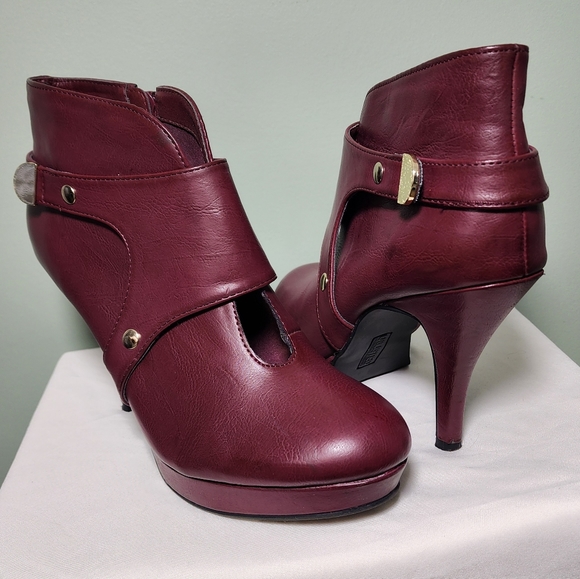 Burgundy Booties with Crossover Latch - Picture 3 of 3